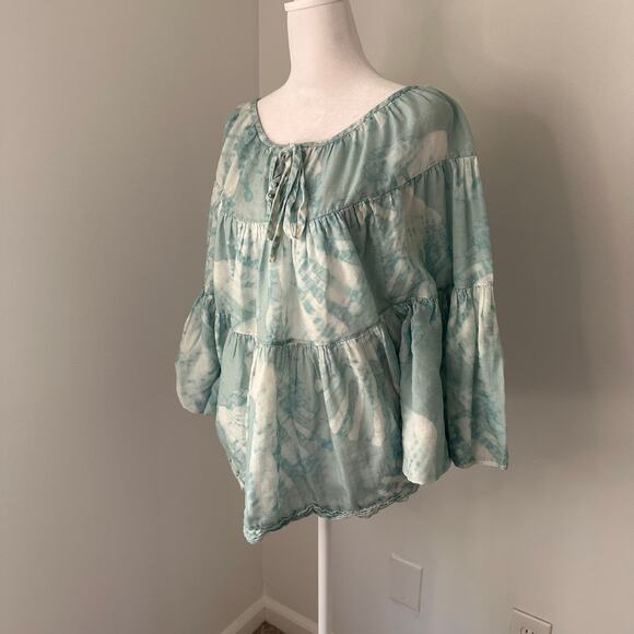 Lafayette 148 blue & white tie-dye loose top size M - Picture 3 of 12